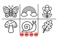 Black And White Cute Kids Nature Clipart Product Image 1