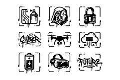 Cyber Graffiti Tech Badge Set Futuristic Urban Vector Icons Product Image 2