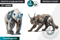 Cybernetic polar bear and lynx,Animal Clipart, Fantasy PNG Product Image 1