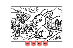 Cute Bunny Rabbit Garden Digital Coloring Svg Product Image 1