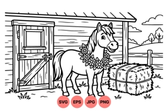 Cute Cartoon Pony Floral Wreath Clipart Illustration Product Image 1