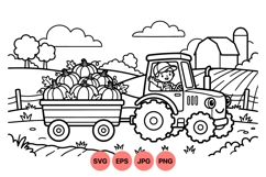 Cute Tractor And Pumpkin Harvest Coloring Illustration Product Image 1