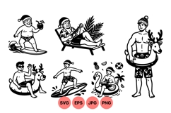 Holiday Summer Surfing Santa Clipart Design Product Image 1