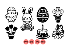 Hand Drawn Easter Bunny And Spring Floral SVG Product Image 1