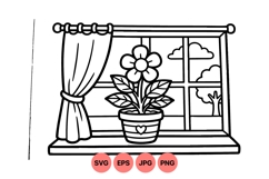 Hand Drawn Flower Pot Clipart With Window View Product Image 1