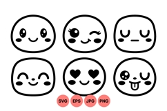 Kawaii Cartoon Emoticon Faces Svg Product Image 1