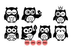 Black and White Cute Owl Cartoon Icon Product Image 1
