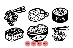 Cute Kawaii Sushi And Noodles Clipart Illustration Product Image 1
