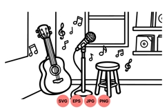 Black and White Acoustic Music Studio Illustration Product Image 1