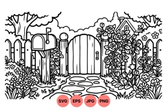 Hand Drawn Garden Gate Floral Clipart Illustration Product Image 1