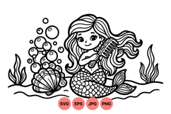 Cute Mermaid Hair Comb Vector Illustration Design Product Image 1