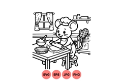 Hand Drawn Cute Mouse Baking Kitchen Clipart Product Image 1
