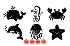 Hand Drawn Cute Ocean Animals SVG Illustration Product Image 1