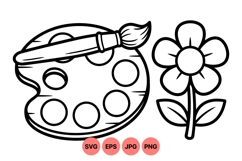 Hand Drawn Paint Palette And Flower SVG Clipart Product Image 1