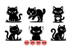 Angry Black Cat Silhouette Vector Clipart Design Product Image 1