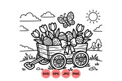 Easter Wagon Svg With Eggs And Tulips Illustration Product Image 1