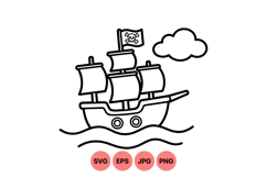 Hand Drawn Pirate Ship Vector Illustration Design Product Image 1