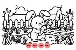 Cute Bunny Holding Carrot Garden Coloring Illustration Product Image 1