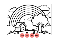 Hand Drawn Rainbow Cottage Line Art Illustration Product Image 1