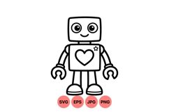 Cute Heart Robot Line Art Clipart Design Product Image 1