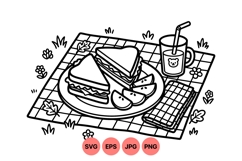 Hand Drawn Picnic Lunch Line Art Illustration Product Image 1