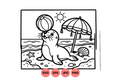 Cute Seal Playing at Beach SVG Illustration Product Image 1