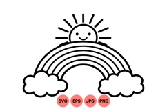 Cute Smiling Sun And Rainbow Clipart Design Product Image 1