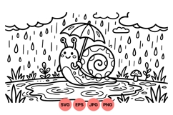 Cute Snail Holding Umbrella Line Art Illustration Product Image 1