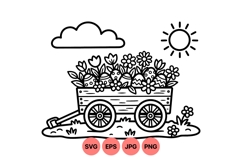 Hand Drawn Spring Floral Easter Wagon Illustration Product Image 1