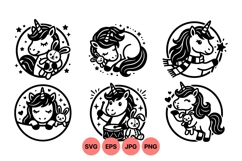 Black And White Cute Unicorn Clipart For Kids Product Image 1