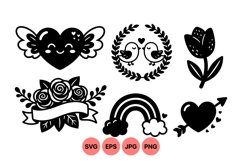 Hand Drawn Romantic Love And Nature Icons Product Image 1