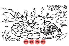 Cute Capybara Relaxing In Hot Spring Vector Illustration Product Image 1