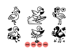 Black White Cute Flamingo Cartoon Clipart Product Image 1
