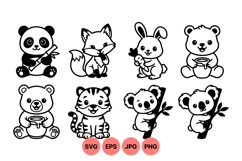 Hand Drawn Cute Baby Animals SVG Illustration Product Image 1