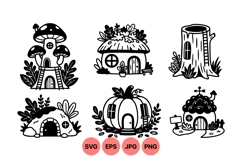 Black And White Whimsical Fairy House Clipart Product Image 1