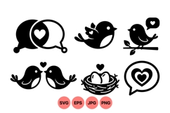 Vector Love Birds And Hearts Svg Icons Product Image 1
