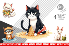 Cynical Summer Cats Clipart Product Image 1