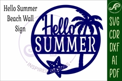 Hello Summer SVG Beach Wall Sign Laser Cut File Coastal Product Image 4