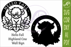 Hello Fall Highland Cow Door Hanger SVG | Cute Autumn Sign Product Image 4