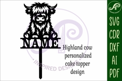 Personalized Highland Cow cake topper SVG laser cut Product Image 4