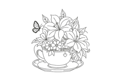 Floral Teacup Embroidery Designs for Embroidery Machine Product Image 1