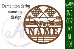 Demolition derby cars name sign svg laser cut template Product Image 4
