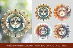 wind spinner png sublimation - boho moon and sun Product Image 1