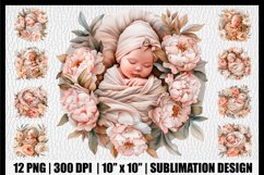 12 Watercolor Baby in Flowers PNG Bundle Product Image 1