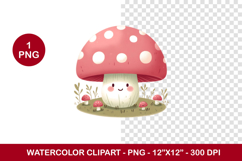 watercolor clipart png - smiling mushroom Product Image 1
