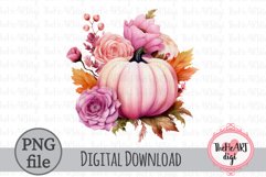 Pink Floral Pumpkin Sublimation PNG, Pink Pumpkin PNG Product Image 1