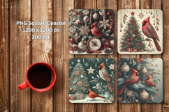 square coaster - christmas cardinal bird Product Image 1