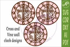 Christian Cross Wall Clock SVG, Floral Vine Faith Clock Product Image 4