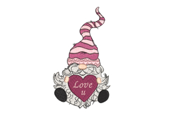 Valentine Gnome with heart embroidery design Product Image 1