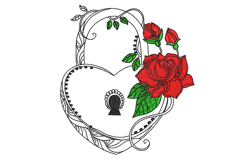 Valentine Love Lock with red rose, Machine Embroidery File Product Image 1